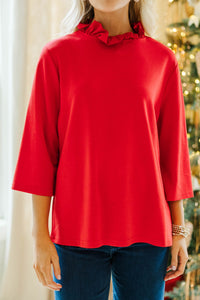 All You Know Red Ruffled Blouse