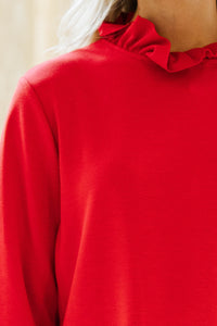 All You Know Red Ruffled Blouse