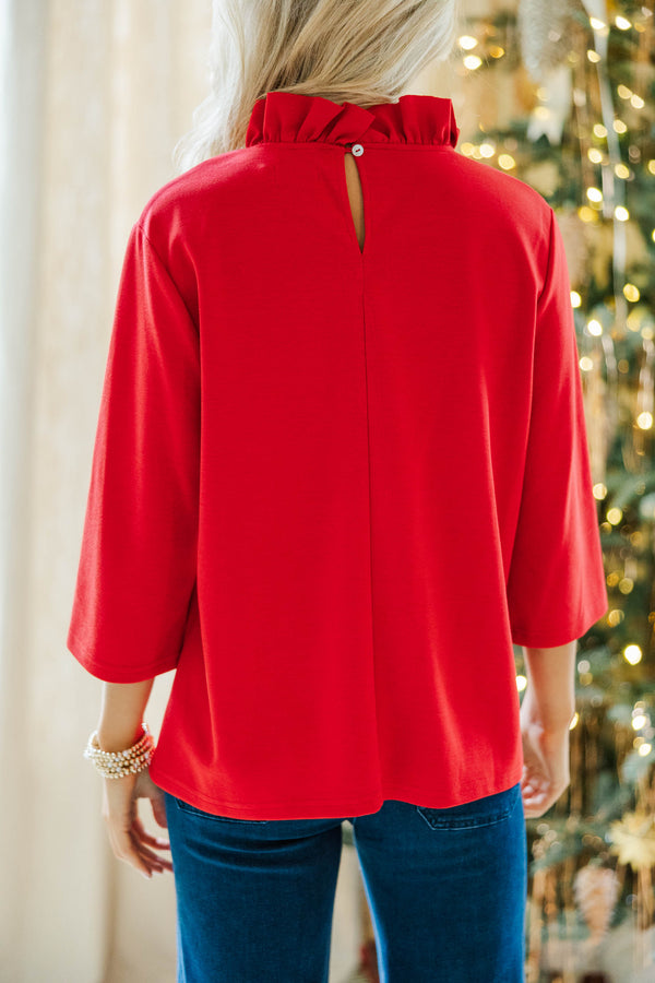All You Know Red Ruffled Blouse