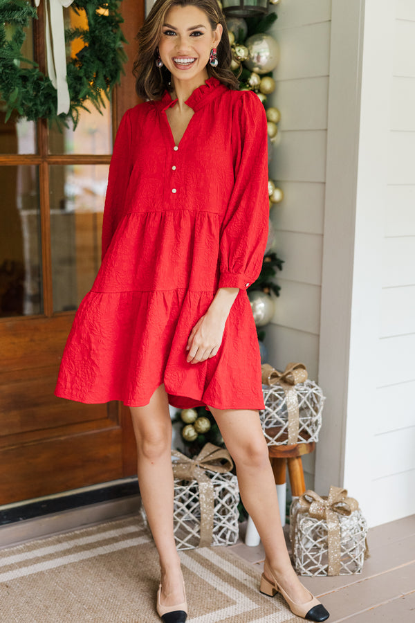 All Up To You Red Floral Textured Dress