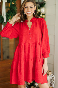 All Up To You Red Floral Textured Dress