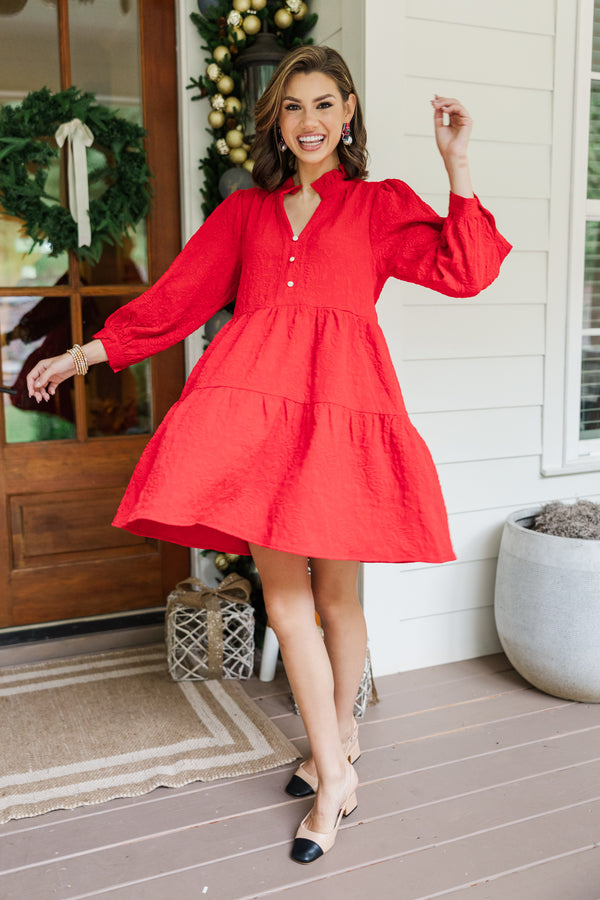 All Up To You Red Floral Textured Dress