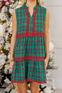 Passing Time Green Plaid Dress