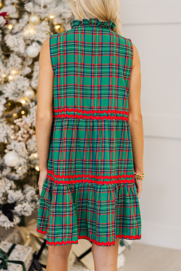 Passing Time Green Plaid Dress