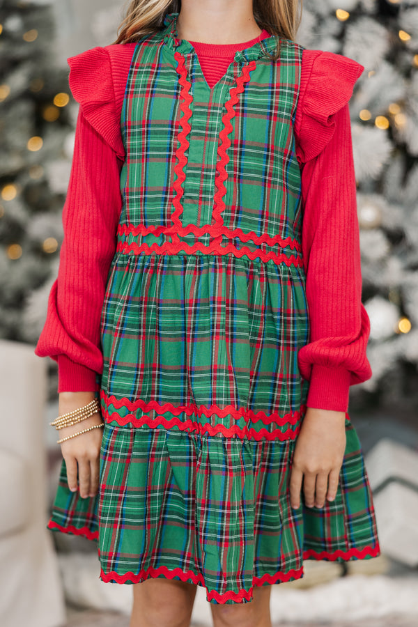 Girls: Passing Time Green Plaid Dress