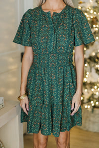 Going The Distance Olive Green Floral Dress