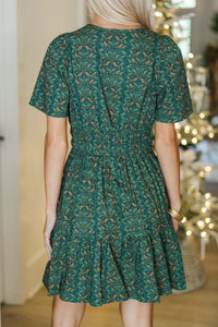 Going The Distance Olive Green Floral Dress