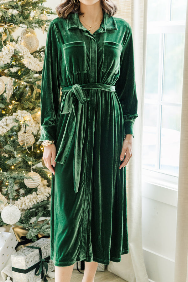 velvet midi dress with sleeves How To Love Emerald Green Velvet Midi Dress, X-Large - The Mint Julep Boutique