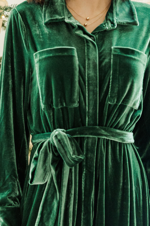 How To Love Emerald Green Velvet Midi Dress