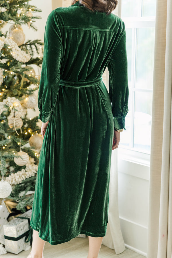 How To Love Emerald Green Velvet Midi Dress