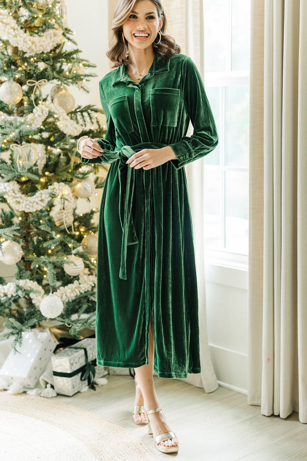 How To Love Emerald Green Velvet Midi Dress