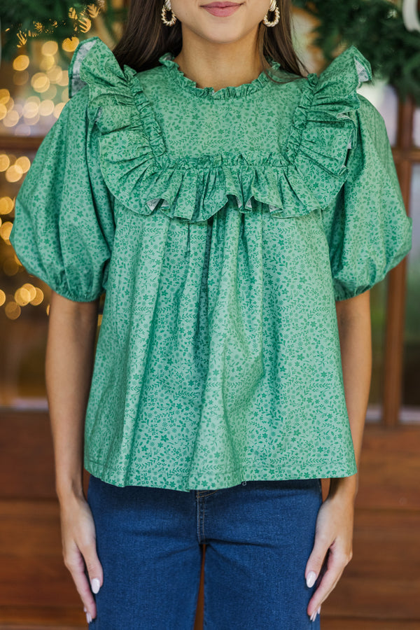 Feeling Close To You Green Ditsy Floral Blouse