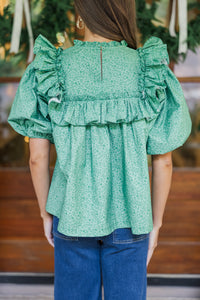 Feeling Close To You Green Ditsy Floral Blouse