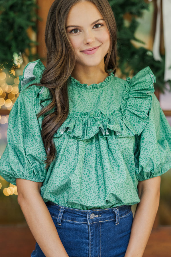 Feeling Close To You Green Ditsy Floral Blouse