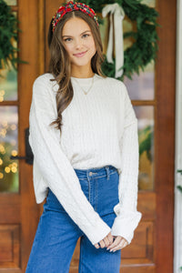 Tell Me Everything Cream Cable Knit Crop Sweater