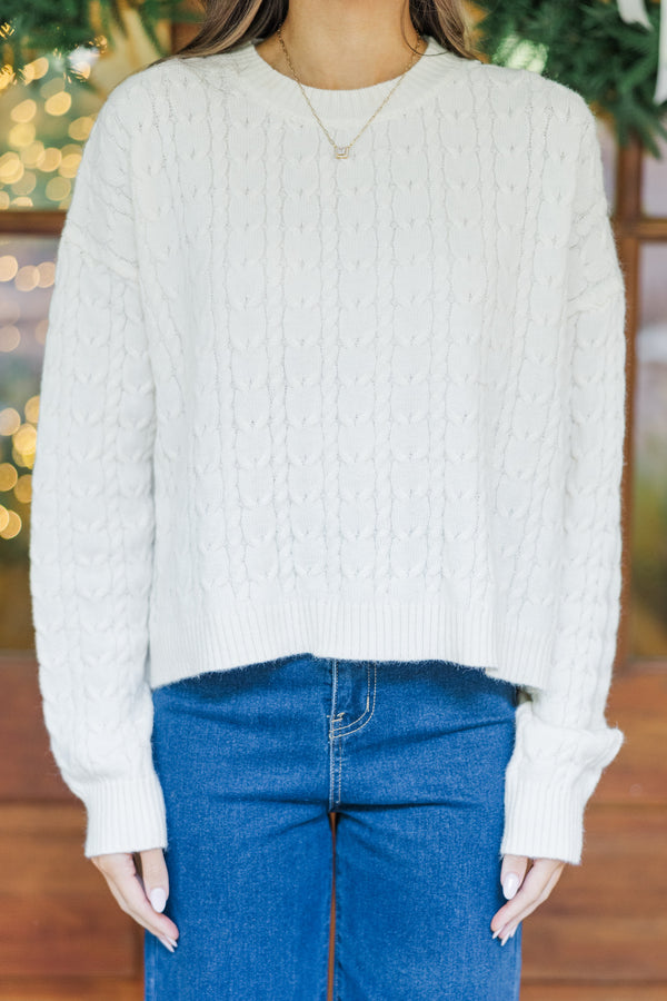 Tell Me Everything Cream Cable Knit Crop Sweater