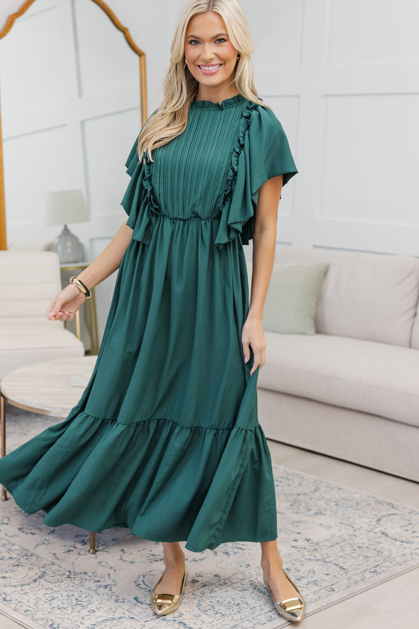 NURSING COLLECTION: All The Good Emerald Green Ruffled Midi Dress