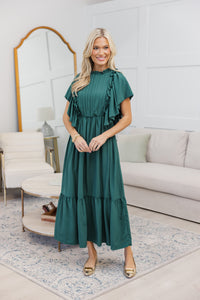 NURSING COLLECTION: All The Good Emerald Green Ruffled Midi Dress