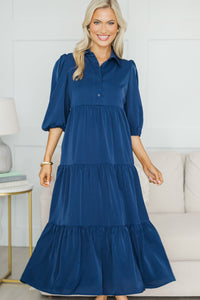 NURSING COLLECTION: Love Found Navy Blue Tiered Midi Dress