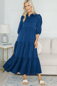 NURSING COLLECTION: Love Found Navy Blue Tiered Midi Dress