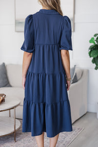 NURSING COLLECTION: Love Found Navy Blue Tiered Midi Dress