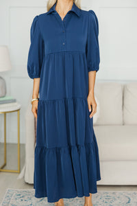 NURSING COLLECTION: Love Found Navy Blue Tiered Midi Dress
