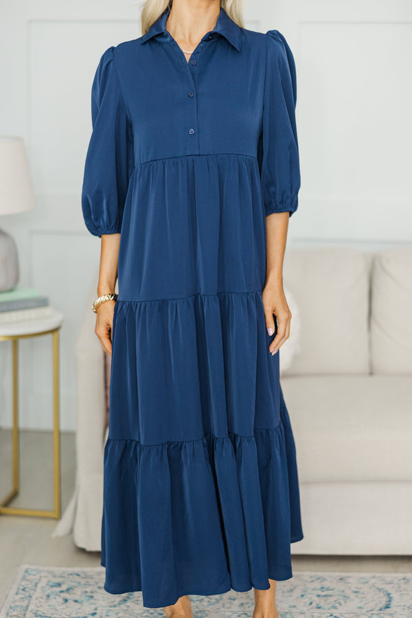 NURSING COLLECTION: Love Found Navy Blue Tiered Midi Dress