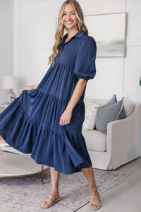 NURSING COLLECTION: Love Found Navy Blue Tiered Midi Dress