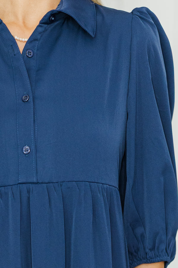 NURSING COLLECTION: Love Found Navy Blue Tiered Midi Dress