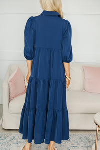 NURSING COLLECTION: Love Found Navy Blue Tiered Midi Dress