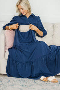 NURSING COLLECTION: Love Found Navy Blue Tiered Midi Dress