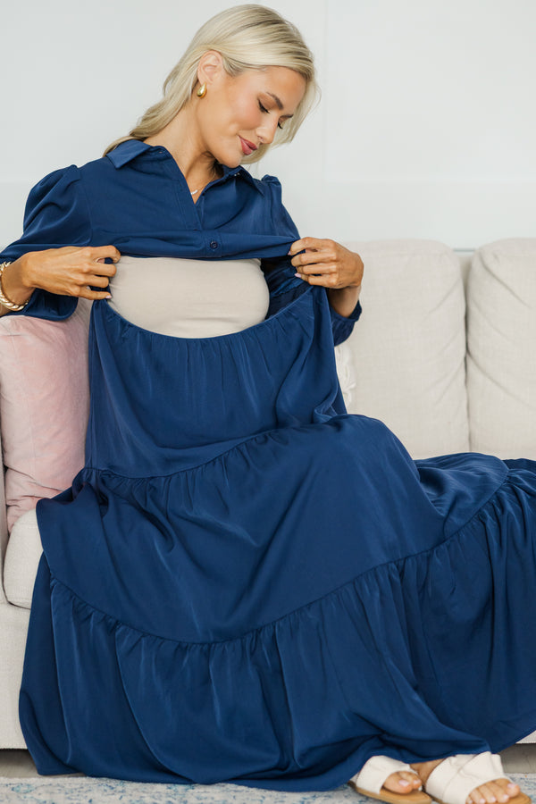 NURSING COLLECTION: Love Found Navy Blue Tiered Midi Dress