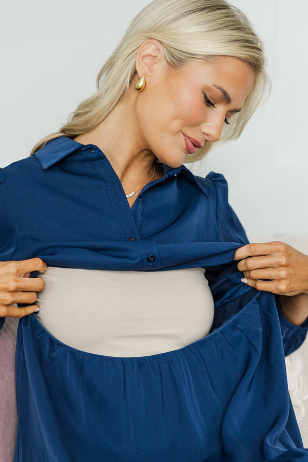 NURSING COLLECTION: Love Found Navy Blue Tiered Midi Dress