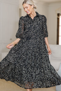 NURSING COLLECTION: Love Found Black Textured Tiered Midi Dress