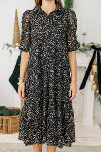 NURSING COLLECTION: Love Found Black Textured Tiered Midi Dress