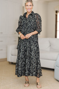 NURSING COLLECTION: Love Found Black Textured Tiered Midi Dress