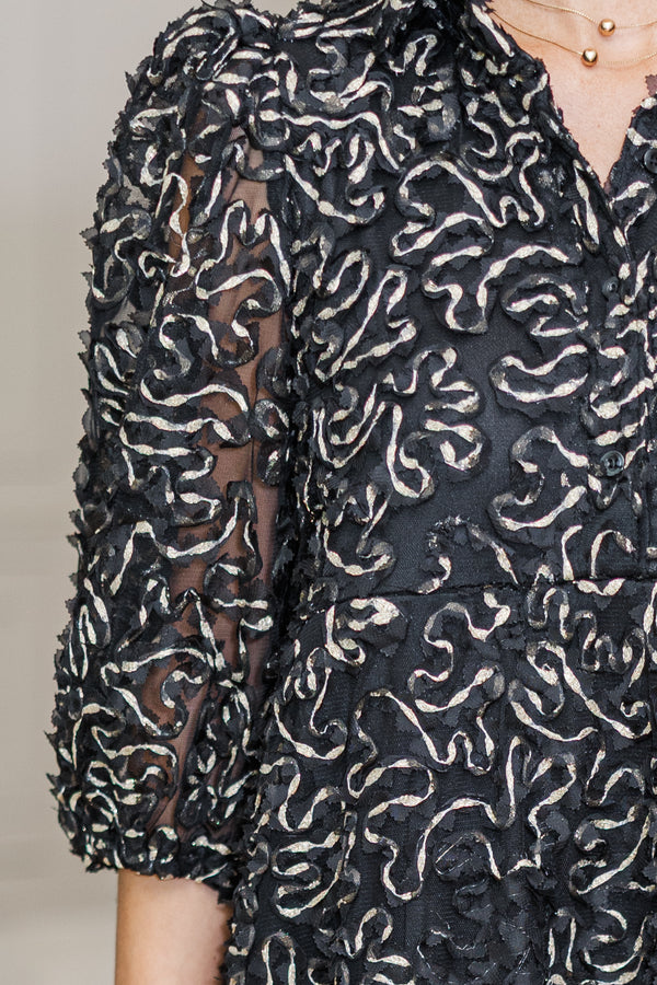 NURSING COLLECTION: Love Found Black Textured Tiered Midi Dress