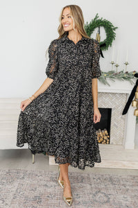 NURSING COLLECTION: Love Found Black Textured Tiered Midi Dress