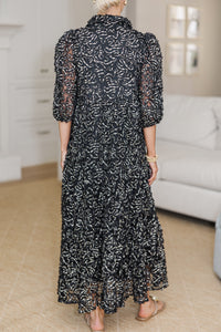 NURSING COLLECTION: Love Found Black Textured Tiered Midi Dress