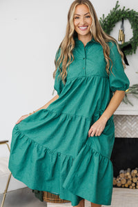 NURSING COLLECTION: Love Found Emerald Textured Tiered Midi Dress