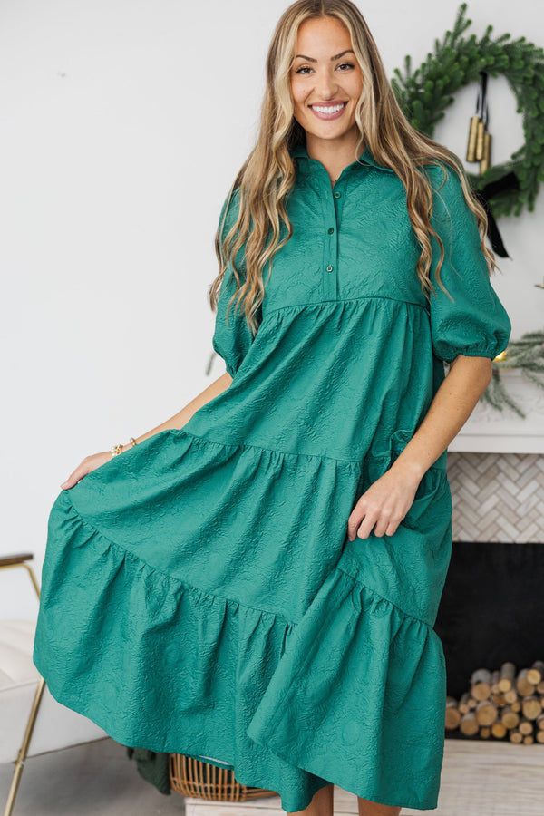 NURSING COLLECTION: Love Found Emerald Textured Tiered Midi Dress