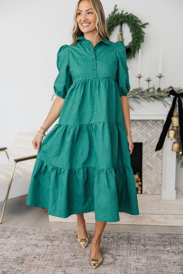 NURSING COLLECTION: Love Found Emerald Textured Tiered Midi Dress