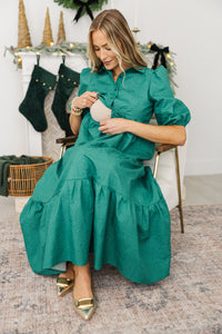 NURSING COLLECTION: Love Found Emerald Textured Tiered Midi Dress