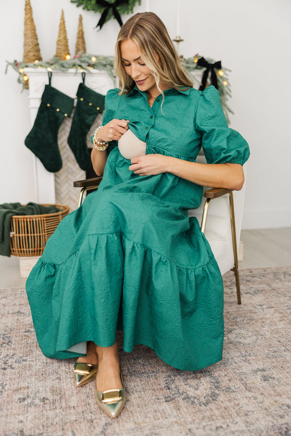 NURSING COLLECTION: Love Found Emerald Textured Tiered Midi Dress