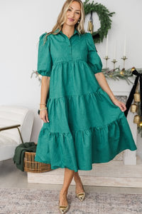 NURSING COLLECTION: Love Found Emerald Textured Tiered Midi Dress