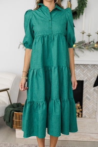 NURSING COLLECTION: Love Found Emerald Textured Tiered Midi Dress