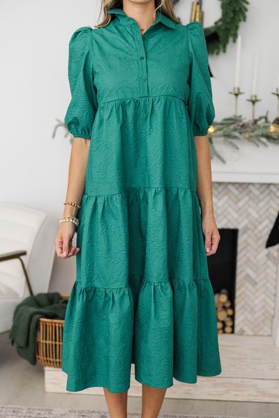 NURSING COLLECTION: Love Found Emerald Textured Tiered Midi Dress