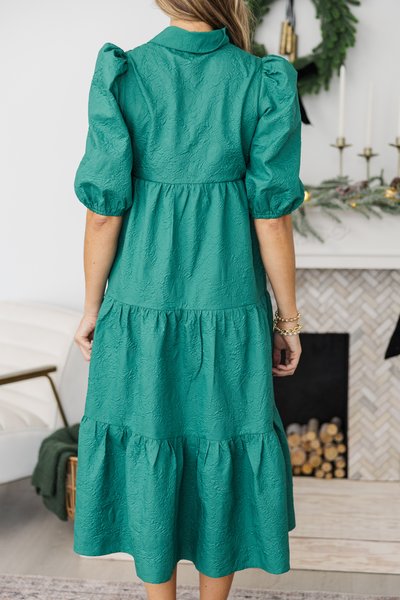 NURSING COLLECTION: Love Found Emerald Textured Tiered Midi Dress