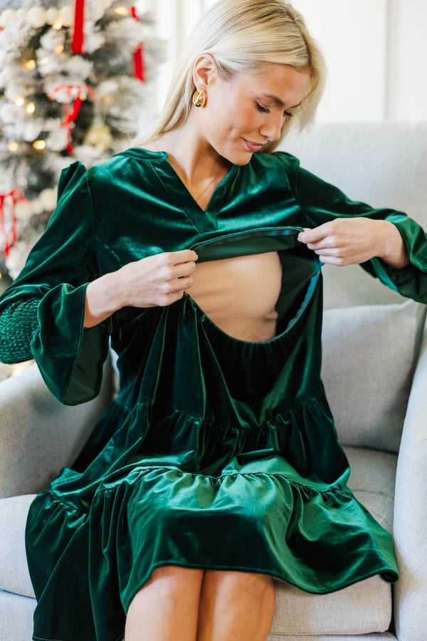 NURSING COLLECTION: In Your Happy Place Emerald Velvet Dress
