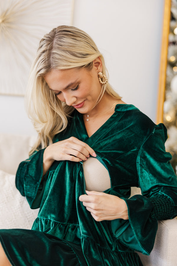 NURSING COLLECTION: In Your Happy Place Emerald Velvet Dress